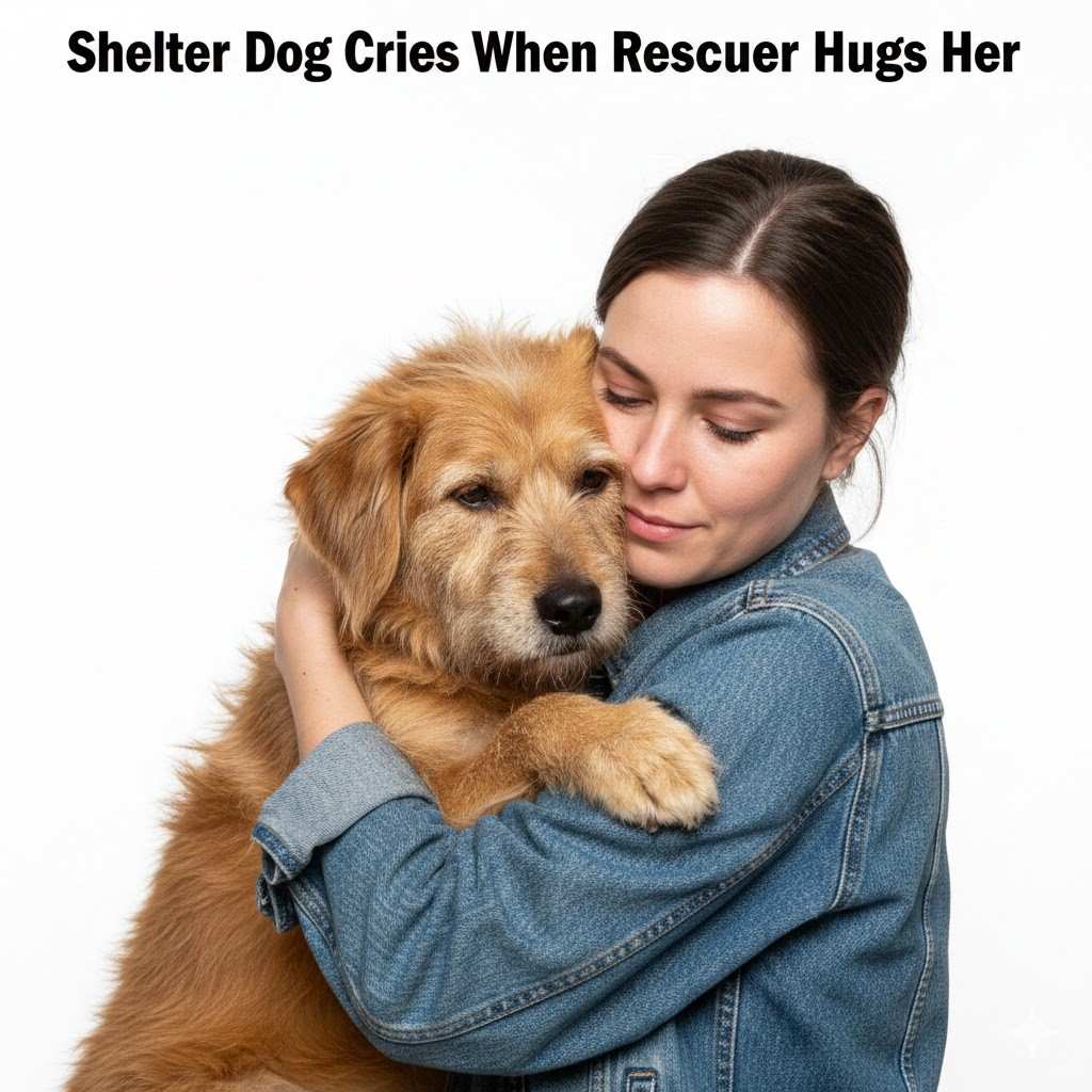 Shelter Dog Cries When Rescuer Hugs Her